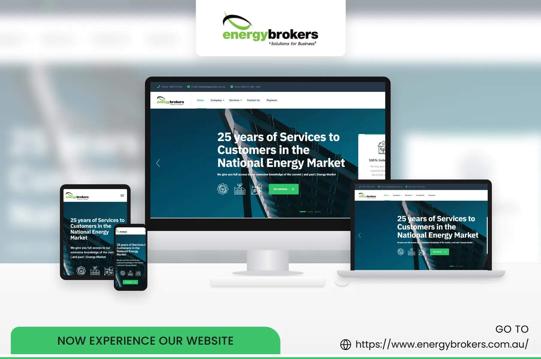 Energy Brokers website shown on desktop, laptop, tablet and phone