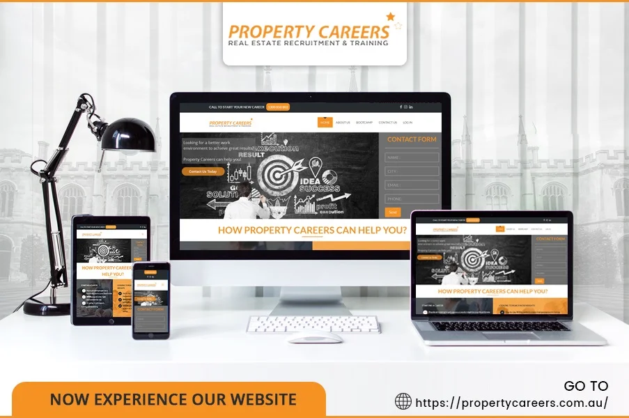 Property Careers website shown on desktop, laptop, tablet and phone