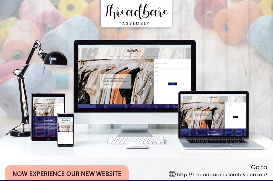 Threadbare Assembly website shown on desktop, laptop, tablet and phone